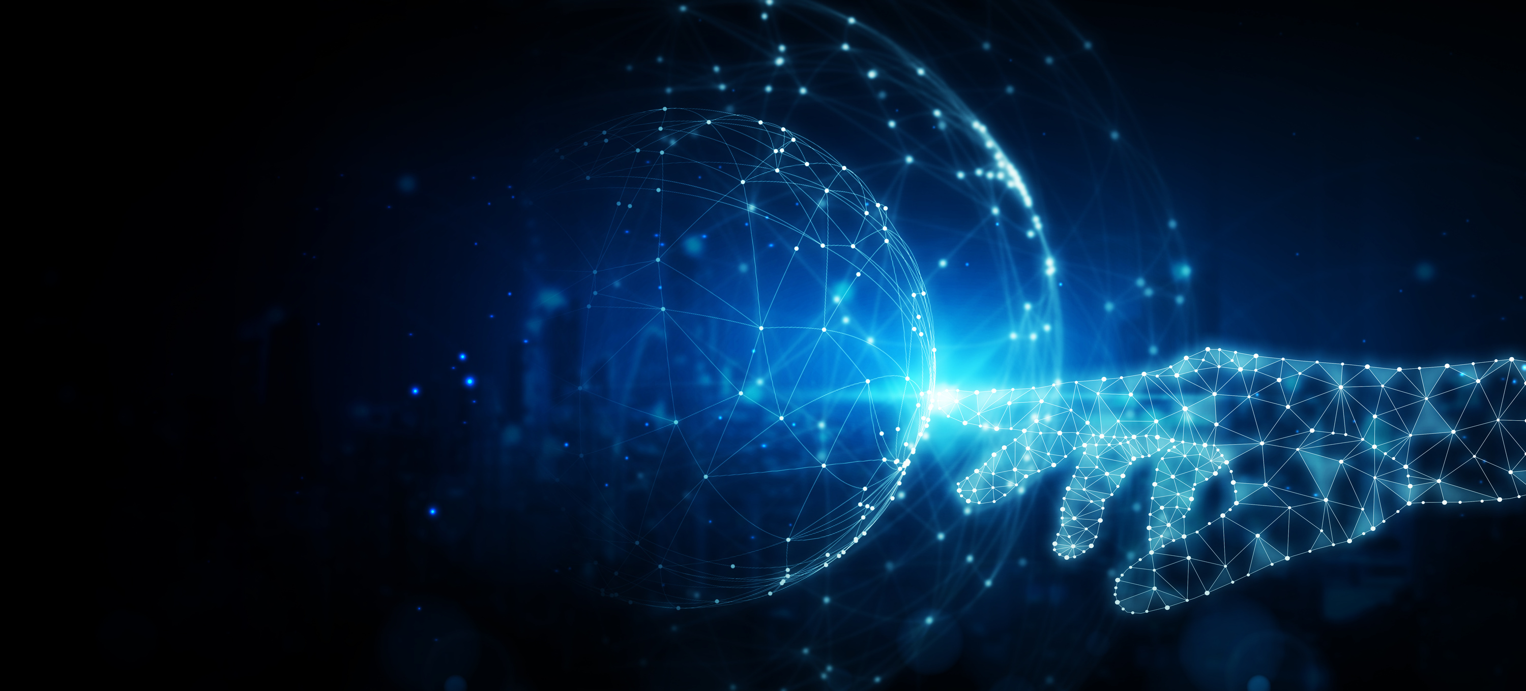 Hand of Artificial Intelligence Touching Global Technology